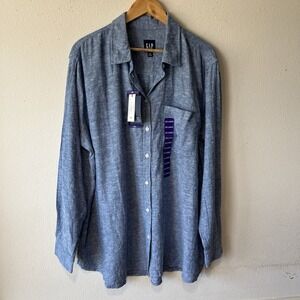 Gap Linen Blend Chambray Long Sleeve Relax Fit  XXL Button Down Shirt New Resort